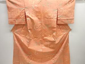 アンティーク　唐草模様織り出し手織り紬単衣着物